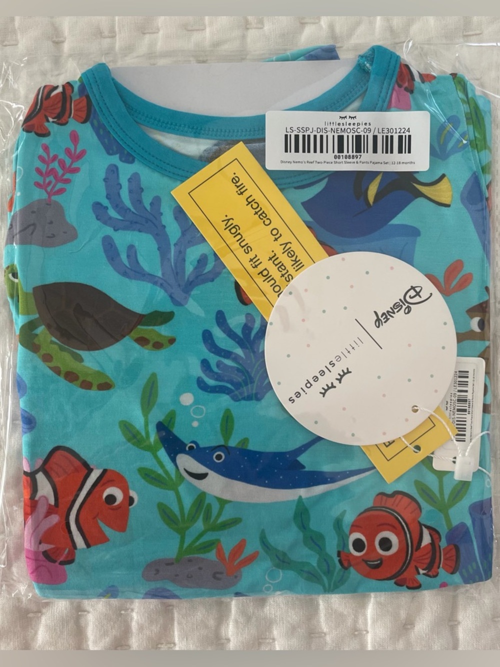 NIB Little Sleepies Bamboo Finding Nemo Short Sleeve & Pants Pajama Set 12-18M